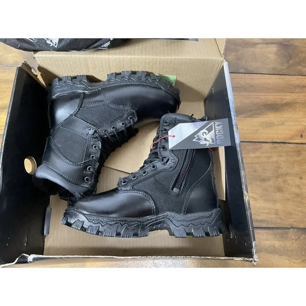 MEN'S ROCKY 2173 ALPHA FORCE 8" WATERPROOF SIDE ZIP BOOTS BLACK SIZE 4.5W